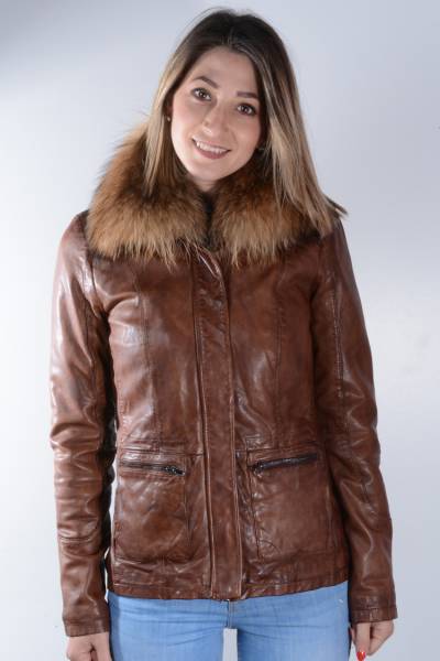 veste cuir cognac femme