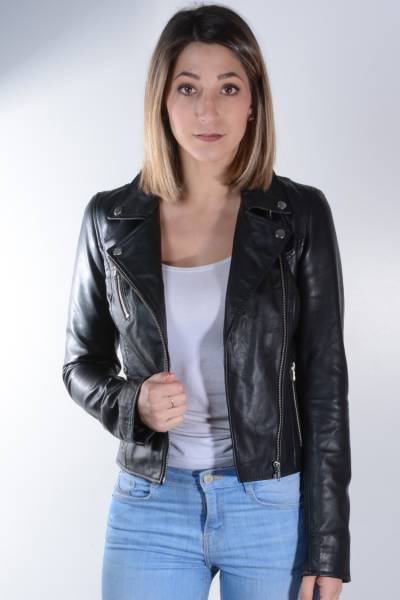 blouson cuir noir Black Lines femme