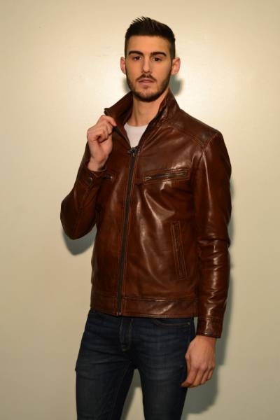 blouson cuir marron homme