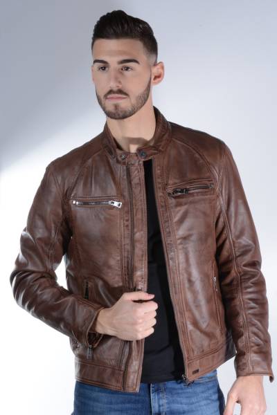 blouson cuir marron Guest homme