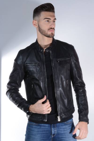 blouson cuir noir Giovanni homme