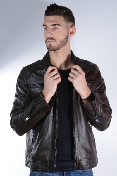 blouson cuir noir Guest homme