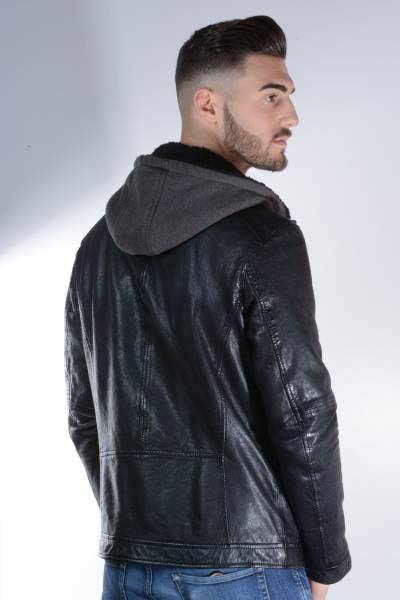 blouson cuir noir capuche Oakwood homme